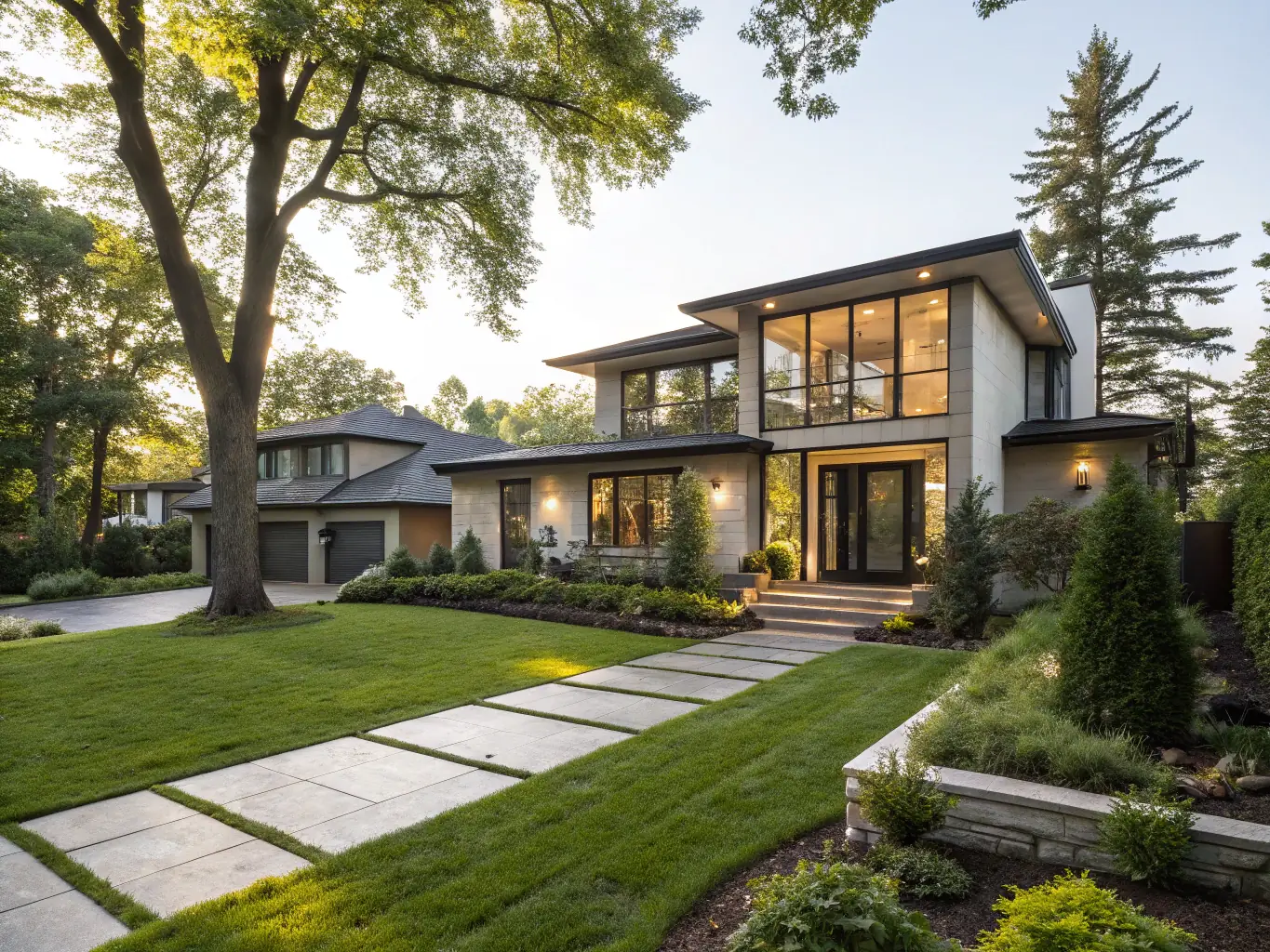 A modern, energy-efficient new construction home in a small-town Texas neighborhood, showcasing its clean lines and contemporary design.